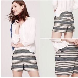 Ann Taylor LOFT Shorts Women's 2 Blue Riviera Striped Sailor Nautical Pockets